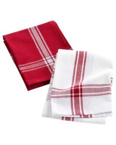 Kitchen towel (Pck 2), cotton, white/red, 50x70 cm
