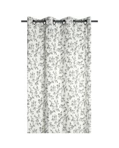Clarine full curtain with rings, 55% cotton and 45% polyester, off-white with a floral design, 140x260 cm