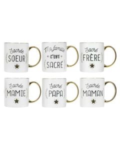 Mug Sacree Famille, stoneware, assorted colors, 35 cl / 12x8x9.5 cm