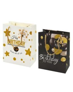 Gift bag, cardboard, 23x18x10 cm, white-black, 1 piece