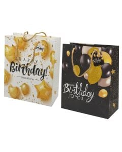 Gift bag, cardboard, 26x32x12.5 cm, white-black, 1 piece