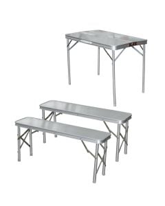 Set camping table, aluminium alloy, silver, 90x65x73 cm