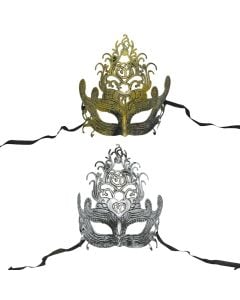 Halloween mask, 20x20 cm, plastic, silver, gold