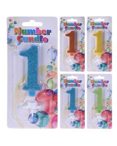 Birthday candel, "Party",glitter, paraffin, mix, 1-0, 8x1.3x18 cm, 1 piece