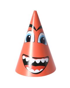 Hats,"Party", paper, 15 cm, with eyes and mouths, red, 8 pieces, 1 pack