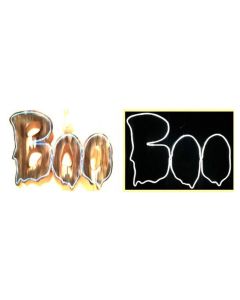 Halloween banner, "Boo", plastic, 34x44x2.5 cm, orange