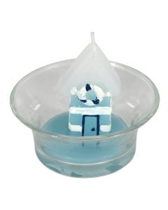 Candle, paraffin-ceramic, blue, dia 6.3xH5 cm