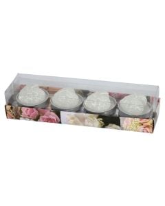 Decorative candle, paraffin-metal, white, dia 4xH3 cm, 4 piece