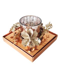 Candle holder, glass, cooper, 11.3x11.3xH7.5 cm