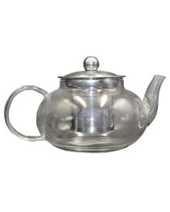 Tea pot with strainer , glass/stainless steel, transparent, 600 ml