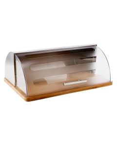 Bread box, stainless steel/ps/bamboo, clear/natural, 39x26.5xH15.5 cm