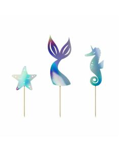 Cake toppers,"Mermaid",  iridescent paper, 18 - 24.5 cm