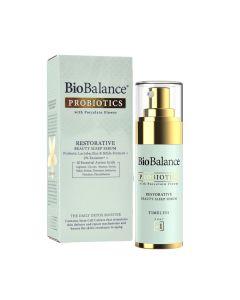 Serum for skin regeneration, Restorative Beauty Sleep, Probiotics, Bio Balance, plastic and metal, 30 ml, pastel green and gold, 1 piece
