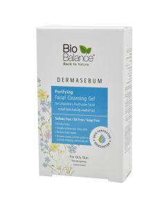 Facial cleansing gel, with purifying effect, DermaSebum™, Bio Balance, plastic, 250 ml, white and baby blue, 1 piece