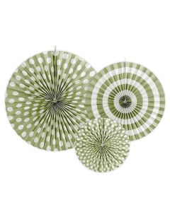Decorative rosettes, pastelove, light olive, with print, 40 cm, 32 cm, and 23 cm, 3 pieces