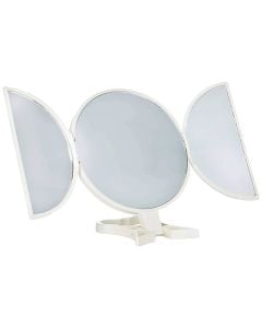 Folding mirror, circular, plastic, glass, 23.5x14.5x1.5 cm, white
