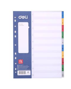 Index dividers, Deli, plastic, 21x29.7 cm, assorted, 10 pieces