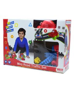 Mini road traffic set with building blocks, for kids, Best Toys, plastic, 11x37x27 cm, miscellaneous, 60 pieces