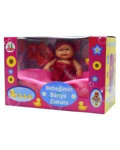 Baby doll with bathtub and accessories toy set for kids, Best Toys, plastic, 17x34x23 cm, pink and baby blue, 5 pieces