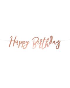 Baner decoration, "Happy birthday", mirror paper, 16.5x62 cm, rose, 1 piece