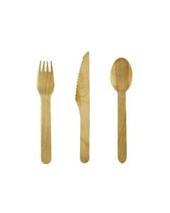Serving set, wooden, 6 spoons, 6 forks, 6 knives, 16 cm, natural, 18 pieces, 1 pack