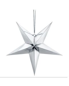 Paper star, five point, mirror paper, silver, 45 cm, 1 piece