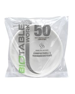 Set of 50 disposable dessert plates, Bio Table, biopolymer, 16 cm, white, 1 piece