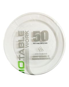 Set of 50 shallow disposable plates, Bio Table, biopolymer, 22 cm, white, 1 piece