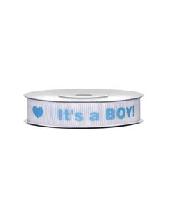 Satin ribbon, textil, It's a boy,  12 mm, 10 m , sky-blue