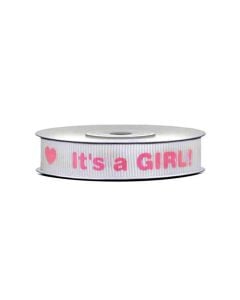 Satin ribbon, textil,It's a girl,  12 mm, 10 m , pink, 1 piece