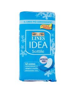 Sanitary pads, for day, blue, Lines Idea Sottile, 12 pieces