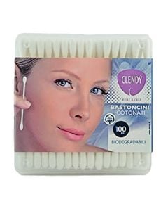 Cotton swab, Clendy, cotton and polyethylene, white, 100 pieces