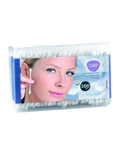 Cotton swab, Clendy, cotton and polyethylene, white, 300 pieces