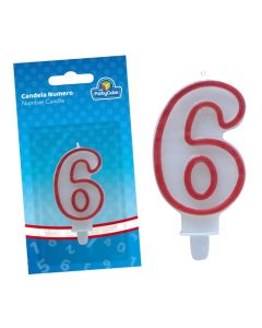 Decorative party candle, Nr.6, paraffin, 6.5 cm, assorted, 1 piece