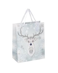 Gift bag with deer decoration, paper, 26x12.5x33 cm, white, 1 piece