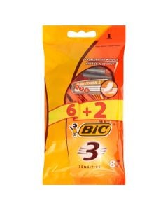 Men's disposable razor blade, Bic, plastic and stainless steel, 19.5x10.5x3.5 cm, orange, 8 pieces