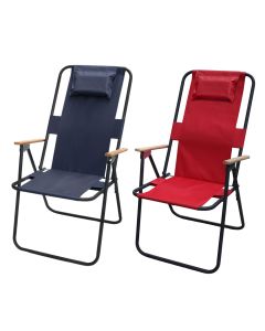 Camping chair with backrest, aluminum and textile, 44x64x100 cm, blue/red