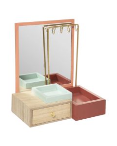 Jewelry Box & Holder In Metal And Wood With Mirror