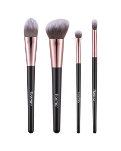 Set of 4 professional makeup brushes, Flormar, plastic and nylon, 17 cm, black and pink, 1 piece