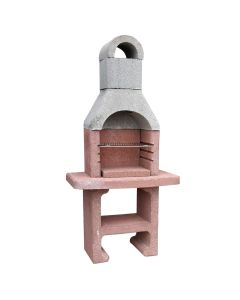 Concrete barbecue 260 kg, with stone decor, concrete, 90x58x189 cm, white and red, 1 piece