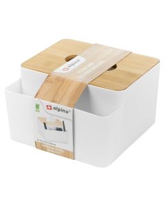 Cosmetic organizer box for tissue papër, Alpina, 16.5x15.5x9.7 cm, white, beige