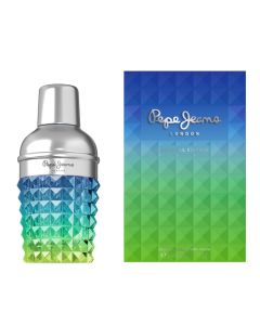 Eau de toilette (EDT) for men, For Him, Pepe Jeans, Cocktail Edition, glass and metal, 100 ml, blue and silver, 1 piece