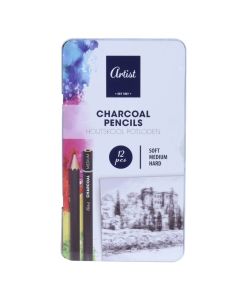 Set of carbon pencils for drawing, Artist, wood, 18 cm, black, 12 pieces