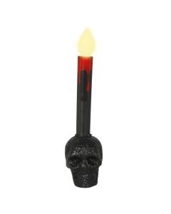 Decorative LED candle with skull-shaped holder, Halloween, PVC, 22 cm, black, 1 piece