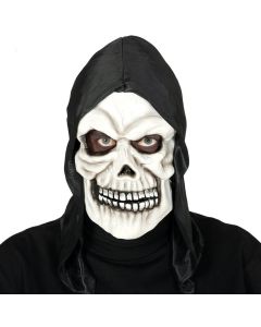 Skeleton mask with hood, 22x20x43 cm, latex, white and black, 1 piece