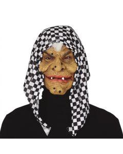 Witch mask with felt, latex, textile, black and white, 1 piece