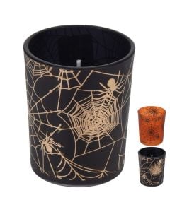 Decorative candles for Halloween, in glass, 7 cm, black/orange, 1 piece