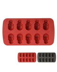 Ice cube mold in the shape of skulls, silicone, gray-red, 21.5x11x2 cm