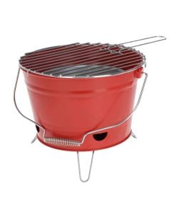 Charcoal barbecue, portable, bucket-shaped, gray, 27xh17x21 cm, metal, red