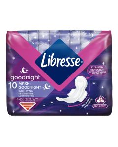 Sanitary napkins, Libresse, Maxi Goodnight, cotton, 10 pieces